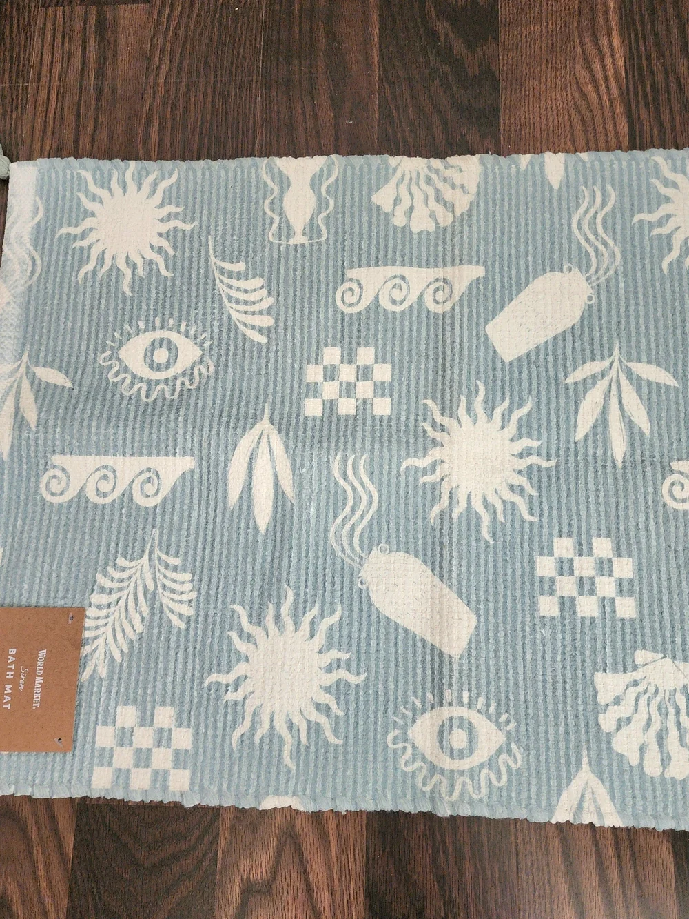 Bath Rug Mat Hand Woven With Tassels 20x30 New With Tags Aqua Ivory